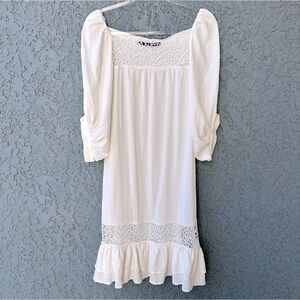 ANNARITA N Crochet Eyelet Summer Sun Midi Dress in White Sz. 4